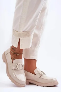 Clearance Boto Lakierowane Mokasyny Na Platformie Beżowe Jarren