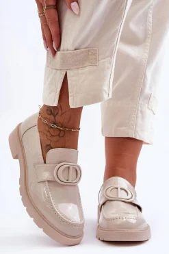 Clearance Boto Lakierowane Mokasyny Na Platformie Beżowe Jarren