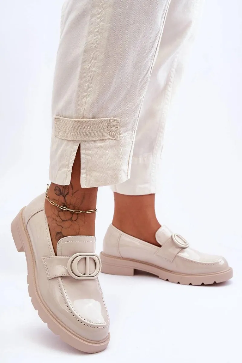 Clearance Boto Lakierowane Mokasyny Na Platformie Beżowe Jarren
