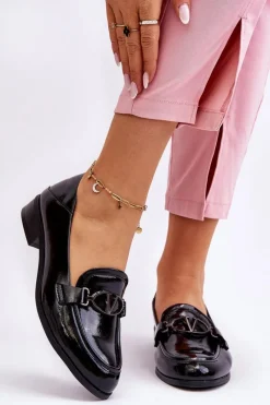 Mokasyny Damskie Lakierowane>Buty damskie Vinceza Lakierowane Mokasyny Na Płaskim Obcasie Czarne Marra