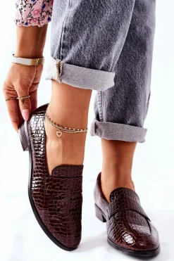 Buty damskie Vinceza Lakierowane Mokasyny W Zwierzęcy Wzór Brązowe Lenie