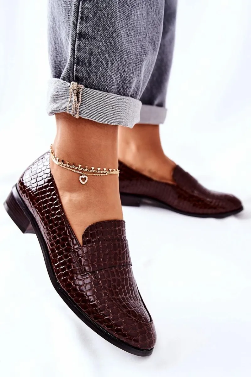 Buty damskie Vinceza Lakierowane Mokasyny W Zwierzęcy Wzór Brązowe Lenie