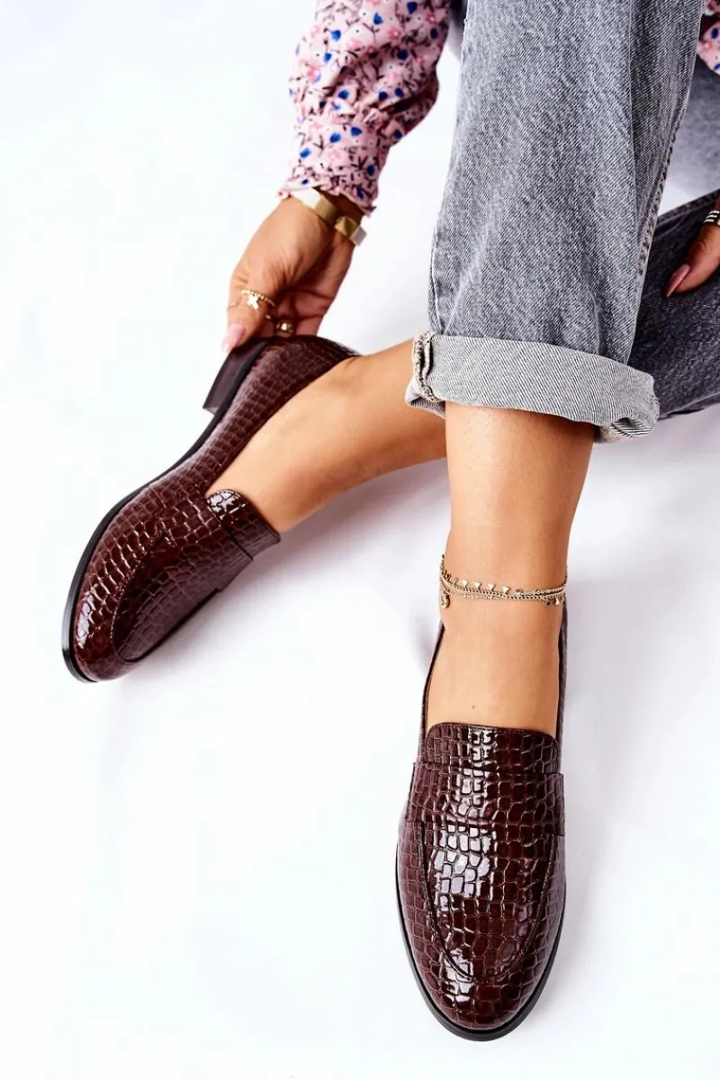 Buty damskie Vinceza Lakierowane Mokasyny W Zwierzęcy Wzór Brązowe Lenie