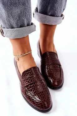 Buty damskie Vinceza Lakierowane Mokasyny W Zwierzęcy Wzór Brązowe Lenie