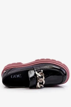 New Lakierowane Mokasyny Z Łańcuchem LL2N4039 Czarno-Fioletowe Damskie Mokasyny Płaskie|Mokasyny Damskie Skórzane