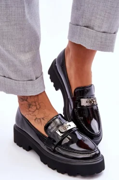 Sale Lakierowane Mokasyny Z Ozdobą Na Platformie Czarne Glory Damskie Mokasyny Damskie Lakierowane|Mokasyny Na Platformie