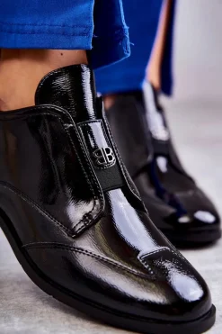 Hot Damskie buty S.Barski Lakierowane Niskie Botki Na Suwak Czarne Bettina