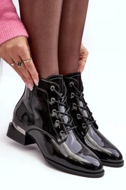 Online Buty damskie Vinceza Lakierowane Ocieplane Botki Na Suwak Czarne Achonia