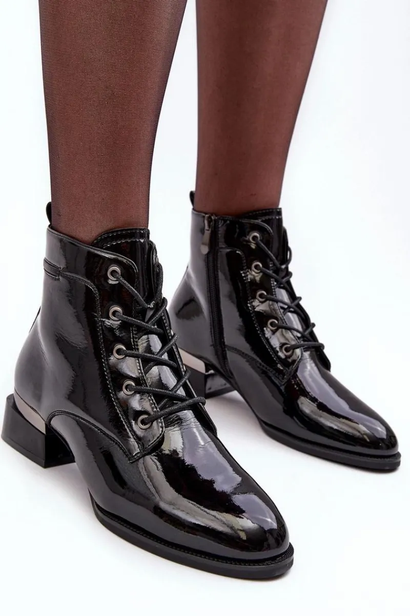 Online Buty damskie Vinceza Lakierowane Ocieplane Botki Na Suwak Czarne Achonia