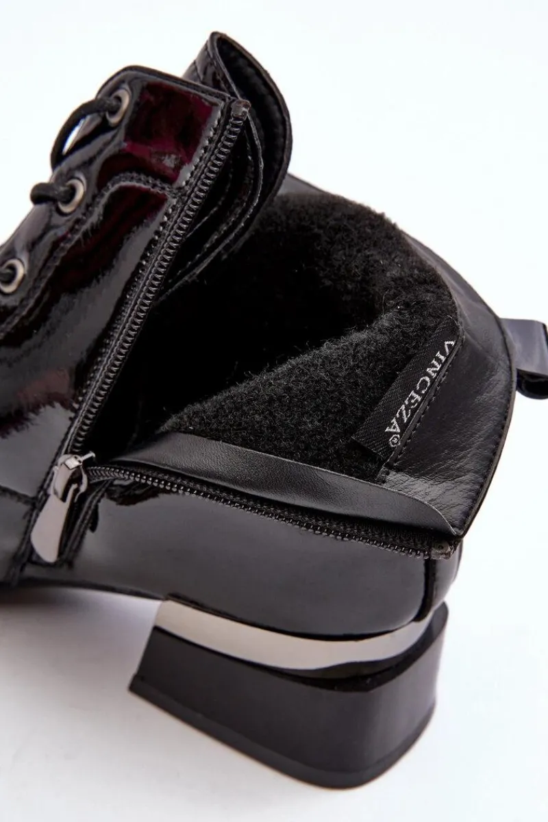 Online Buty damskie Vinceza Lakierowane Ocieplane Botki Na Suwak Czarne Achonia