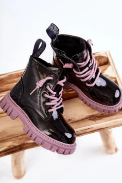 Online Boto Lakierowane Ocieplane Botki Czarno-Fioletowe Heidi