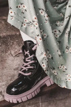 Online Boto Lakierowane Ocieplane Botki Czarno-Fioletowe Heidi