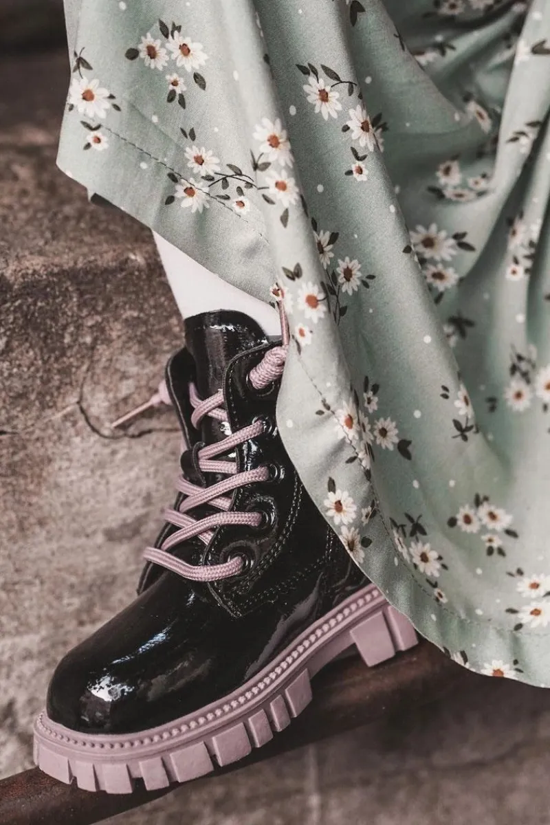 Online Boto Lakierowane Ocieplane Botki Czarno-Fioletowe Heidi