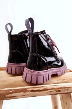 Online Boto Lakierowane Ocieplane Botki Czarno-Fioletowe Heidi