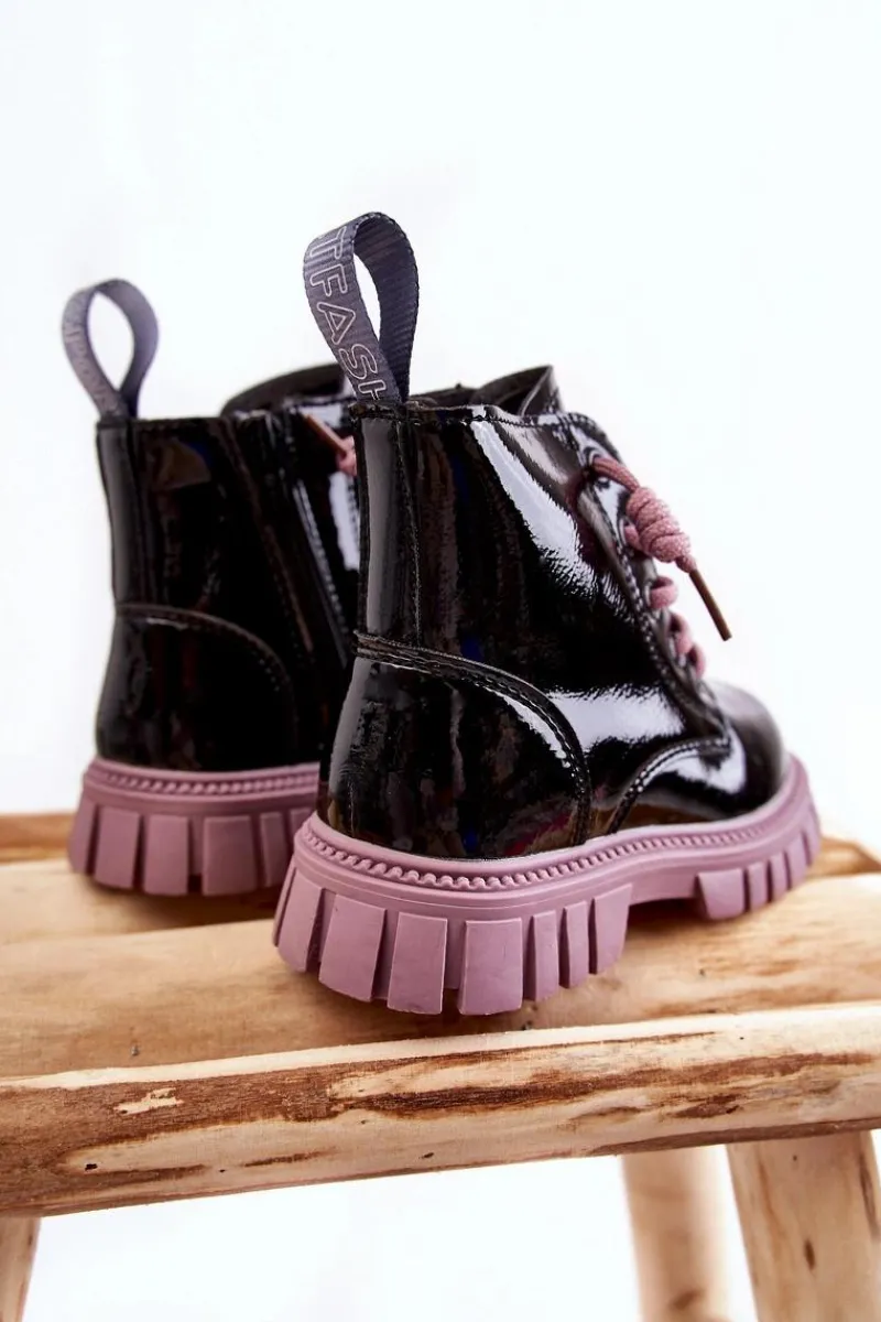 Online Boto Lakierowane Ocieplane Botki Czarno-Fioletowe Heidi