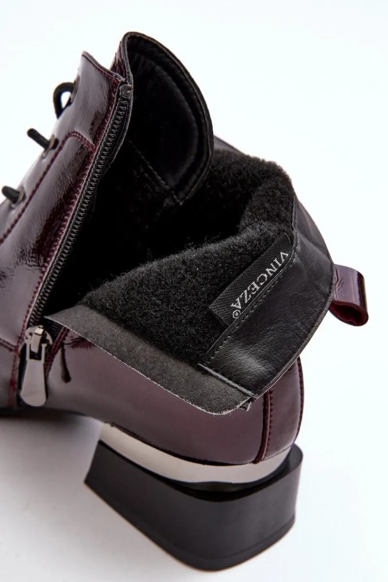 Online Lakierowane Ocieplane Botki Na Suwak Bordowe Achonia Damskie Botki Sznurowane|Czarne Botki