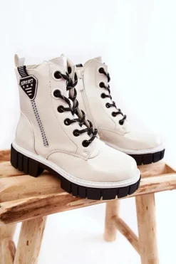 Online Damskie buty S.Barski Lakierowane Ocieplane Botki Na Suwak Białe Marcella