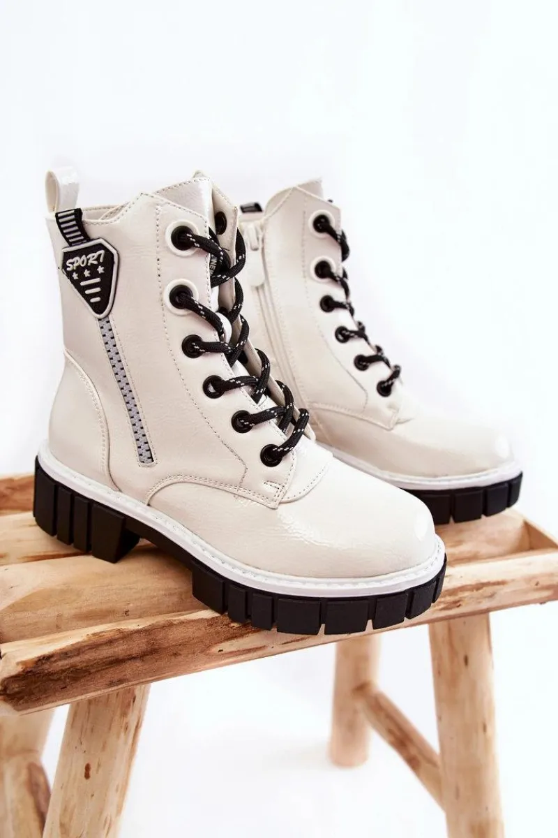 Online Damskie buty S.Barski Lakierowane Ocieplane Botki Na Suwak Białe Marcella