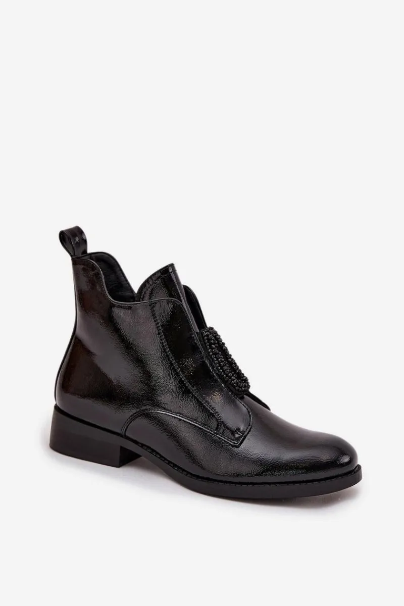 Discount Damskie buty S.Barski Lakierowane Ocieplane Botki Damskie Z Ozdobnym Detalem S.Barski HY52-525 Czarne