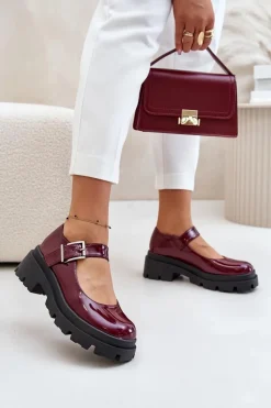 Półbuty Lakierowane|Półbuty Skórzane>Boto Lakierowane Półbuty Damskie Z Klamrą Bordowe Plikuria