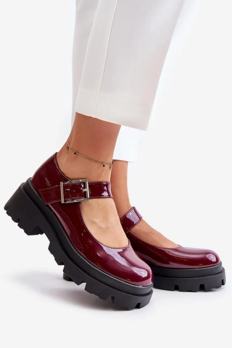 Półbuty Lakierowane|Półbuty Skórzane>Boto Lakierowane Półbuty Damskie Z Klamrą Bordowe Plikuria