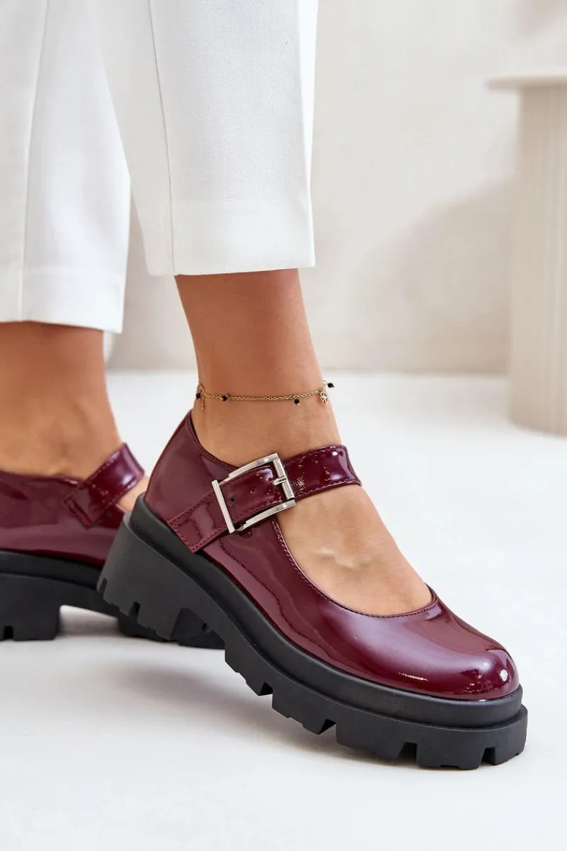 Półbuty Lakierowane|Półbuty Skórzane>Boto Lakierowane Półbuty Damskie Z Klamrą Bordowe Plikuria