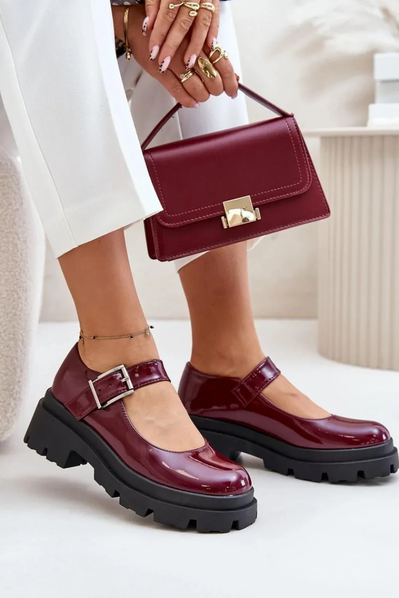 Półbuty Lakierowane|Półbuty Skórzane>Boto Lakierowane Półbuty Damskie Z Klamrą Bordowe Plikuria