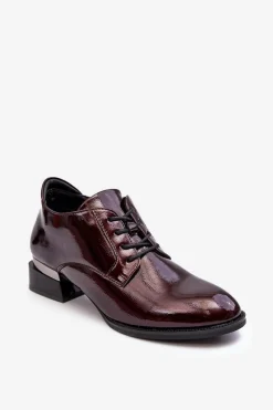 Półbuty Lakierowane>Buty damskie Vinceza Lakierowane Półbuty Damskie Sznurowane Bordowe Banosa