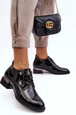 Best Lakierowane Półbuty Damskie Sznurowane Czarne Banosa Damskie Półbuty Lakierowane