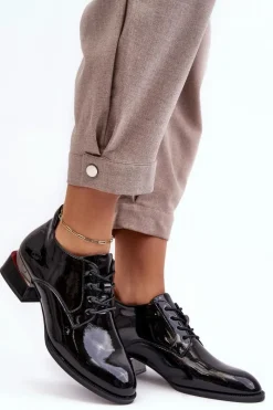 Best Lakierowane Półbuty Damskie Sznurowane Czarne Banosa Damskie Półbuty Lakierowane