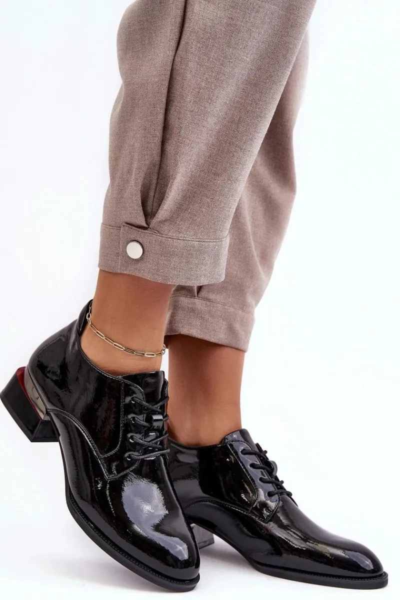 Best Lakierowane Półbuty Damskie Sznurowane Czarne Banosa Damskie Półbuty Lakierowane