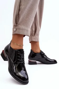 Best Lakierowane Półbuty Damskie Sznurowane Czarne Banosa Damskie Półbuty Lakierowane