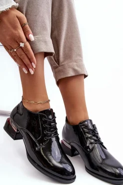Best Lakierowane Półbuty Damskie Sznurowane Czarne Banosa Damskie Półbuty Lakierowane