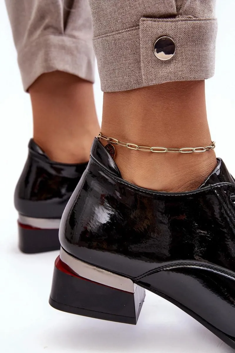 Best Lakierowane Półbuty Damskie Sznurowane Czarne Banosa Damskie Półbuty Lakierowane