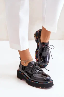 Boto Lakierowane Półbuty Damskie Sznurowane Artiker 55C0497 Czarne