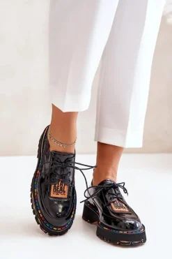 Best Lakierowane Półbuty Damskie Sznurowane Artiker 55C0499 Czarne Damskie Półbuty Lakierowane|Półbuty Skórzane