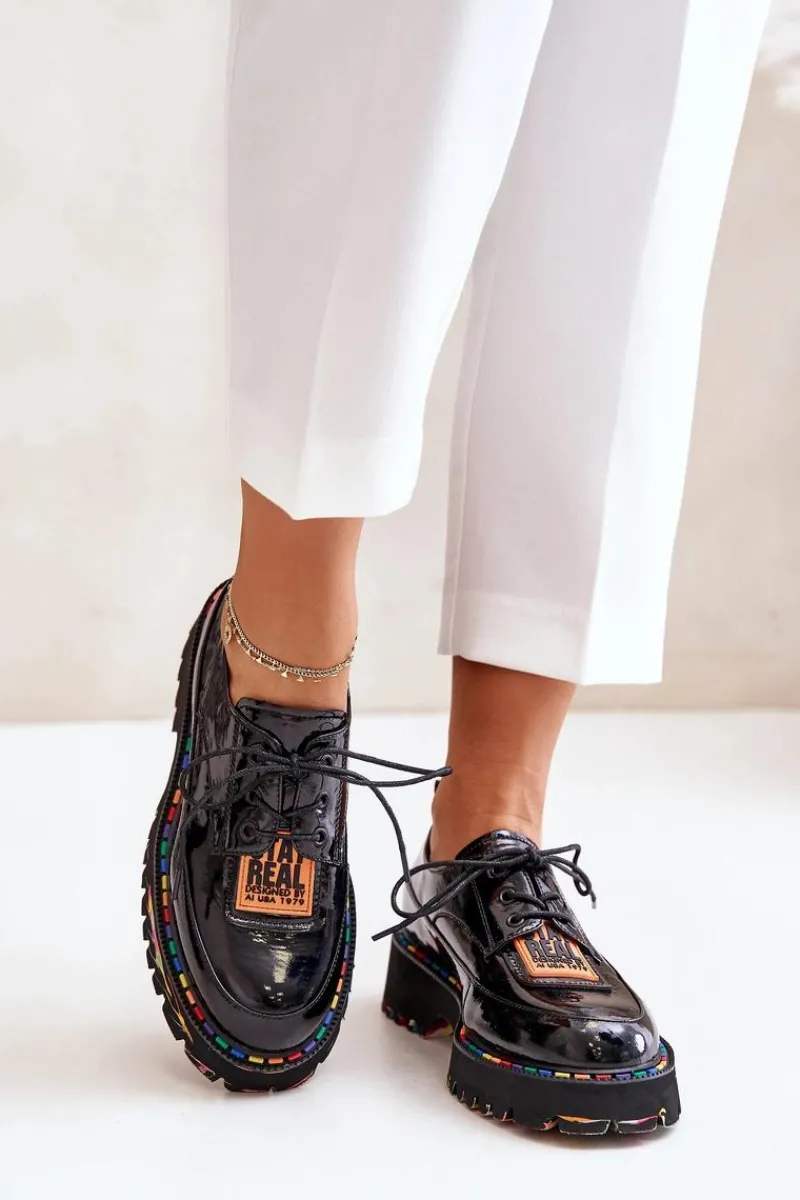 Best Lakierowane Półbuty Damskie Sznurowane Artiker 55C0499 Czarne Damskie Półbuty Lakierowane|Półbuty Skórzane