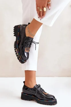 Best Lakierowane Półbuty Damskie Sznurowane Artiker 55C0499 Czarne Damskie Półbuty Lakierowane|Półbuty Skórzane