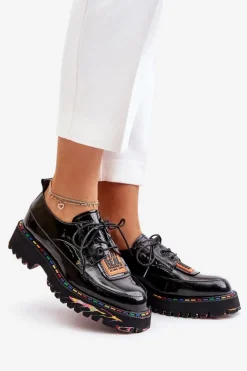 Best Lakierowane Półbuty Damskie Sznurowane Artiker 55C0499 Czarne Damskie Półbuty Lakierowane|Półbuty Skórzane