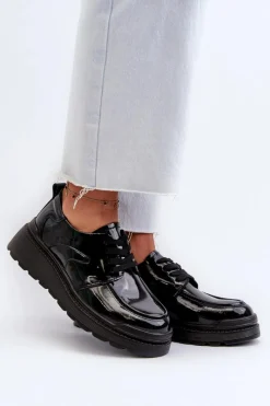 Outlet Evento Lakierowane Półbuty Damskie Skóra Naturalna Czarne Scadaria