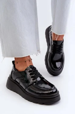 Outlet Evento Lakierowane Półbuty Damskie Skóra Naturalna Czarne Scadaria