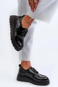 Outlet Evento Lakierowane Półbuty Damskie Skóra Naturalna Czarne Scadaria