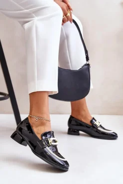 New Artiker Lakierowane Półbuty Damskie Na Klocku 55C0104 Czarne