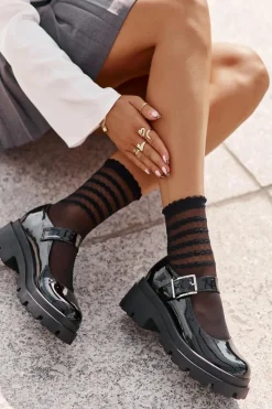 Półbuty Lakierowane|Półbuty Skórzane>Boto Lakierowane Półbuty Damskie Z Klamrą Czarne Plikuria Czarny