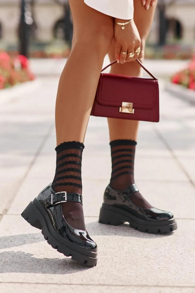 Półbuty Lakierowane|Półbuty Skórzane>Boto Lakierowane Półbuty Damskie Z Klamrą Czarne Plikuria Czarny