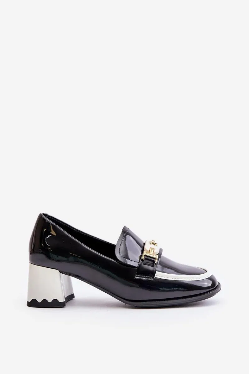 Półbuty Skórzane>Artiker Lakierowane Półbuty Damskie Na Obcasie Z Ozdobą 55C1002 Czarne