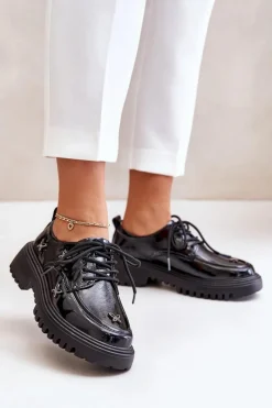 Best Artiker Lakierowane Półbuty Damskie Z Ozdobami Skóra Naturalna 55C1011 Czarne