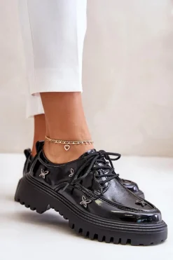 Best Artiker Lakierowane Półbuty Damskie Z Ozdobami Skóra Naturalna 55C1011 Czarne