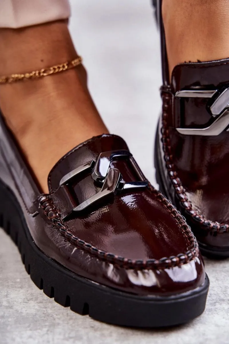 Półbuty Lakierowane|Mokasyny Damskie Lakierowane>Buty Sergio Leone Lakierowane Półbuty Loafery Na Platformie Bordowe Kjersti