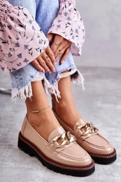 Sale Buty damskie Vinceza Lakierowane Półbuty Loafery Na Platformie Beżowe Reidun